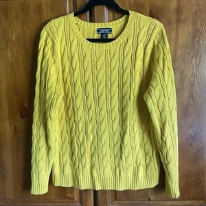 Lands’ End Cable-Knit Pullover Sweater Size L Petite (14-16) Marigold Yellow